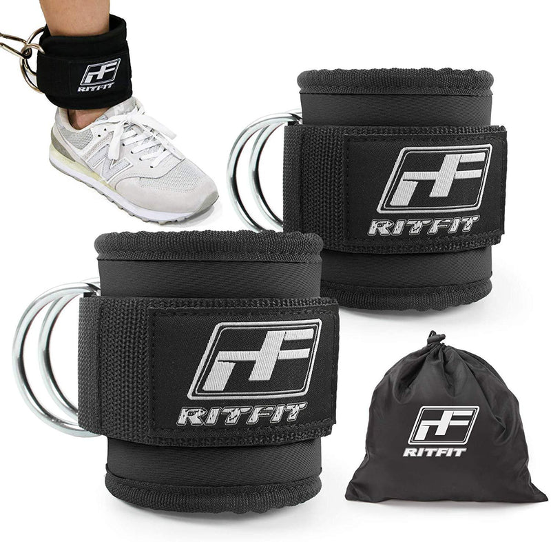 RitFit Fitness Padded Ankle Strap for Cable Machines - Reinforces Double D-Ring, Adjustable Comfort fit Neoprene, Ideal for Glute & Leg Workouts