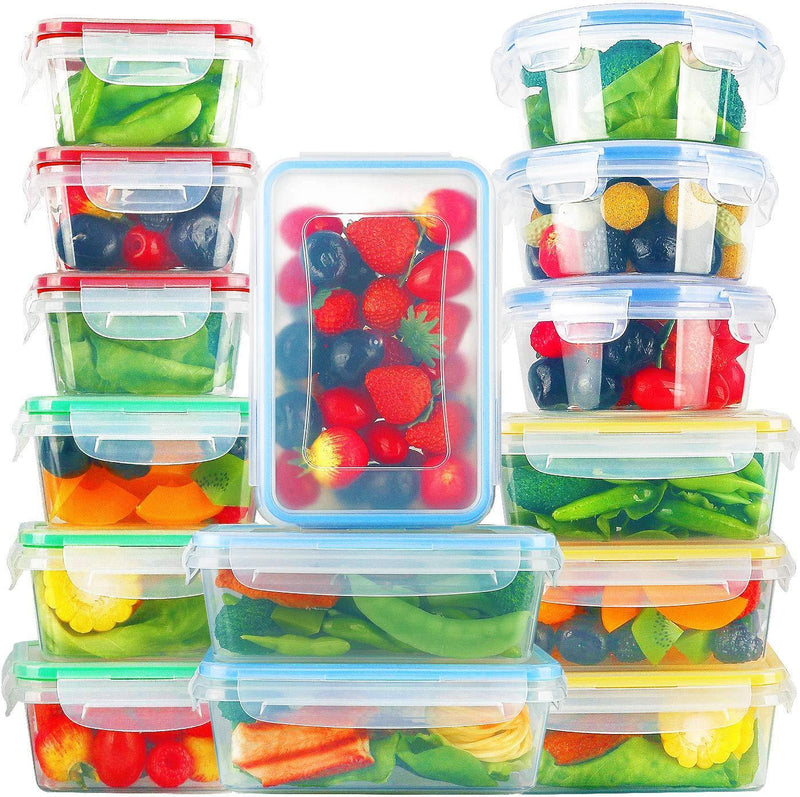 Food Storage Containers with Lids, KOMUEE 15 PACK Plastic Food Containers with lids - Plastic Containers with lids - Airtight Leak Proof Easy Snap Lock and BPA Free Plastic Container Set
