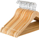 Zober Solid Wood Suit Hangers - 20 Pack - with Non Slip Bar and Precisely Cut Notches - 360 Degree Swivel Chrome Hook - Natural Finish Super Sturdy and Durable Wooden Hangers