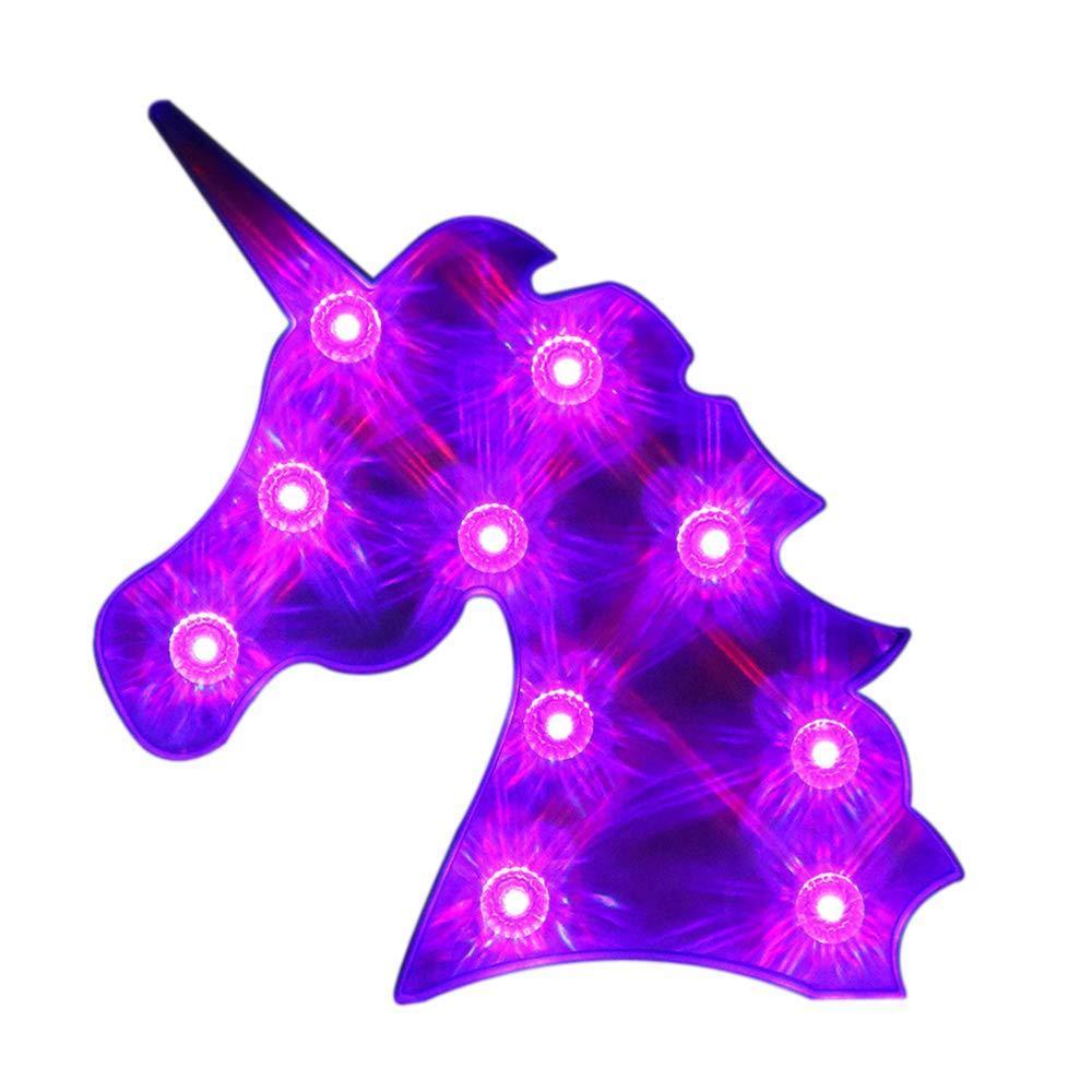 Pooqla LED Unicornio Night Light Lamp Kids Marquee Lights Unicorn Shape Signs Light Up Christmas Party Wall Decoration Battery Operated (Pink)