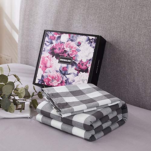 100% Washed Cotton Duvet Cover 3 Piece, Comforter Cover Queen Full Size, Solid Color and Ultra Soft with Zipper Closure, Corner Ties, Simple Bedding Style, Gray by SORMAG