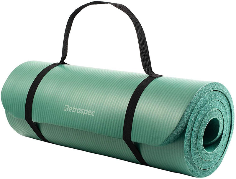 Retrospec Solana Yoga Mat 1" w/ Nylon Strap for Men & Women - Non Slip Exercise Mat for Yoga, Pilates, Stretching, Floor & Fitness Workouts