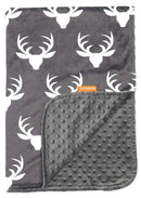 Dear Baby Gear Deluxe Reversible Baby Blankets, Custom Minky Print White Antlers, Red and Black Buffalo Plaid Minky