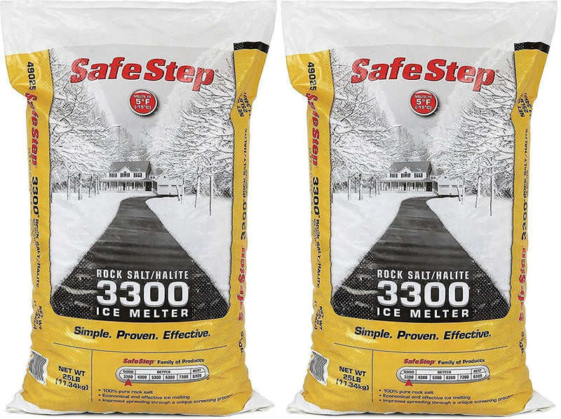 Safe Step Rock Salt/Halite Standard 3300 Ice Melter Non-Corrosive Safe for Concrete Sidewalks, Driveway Pavement- 25 Pound Bag