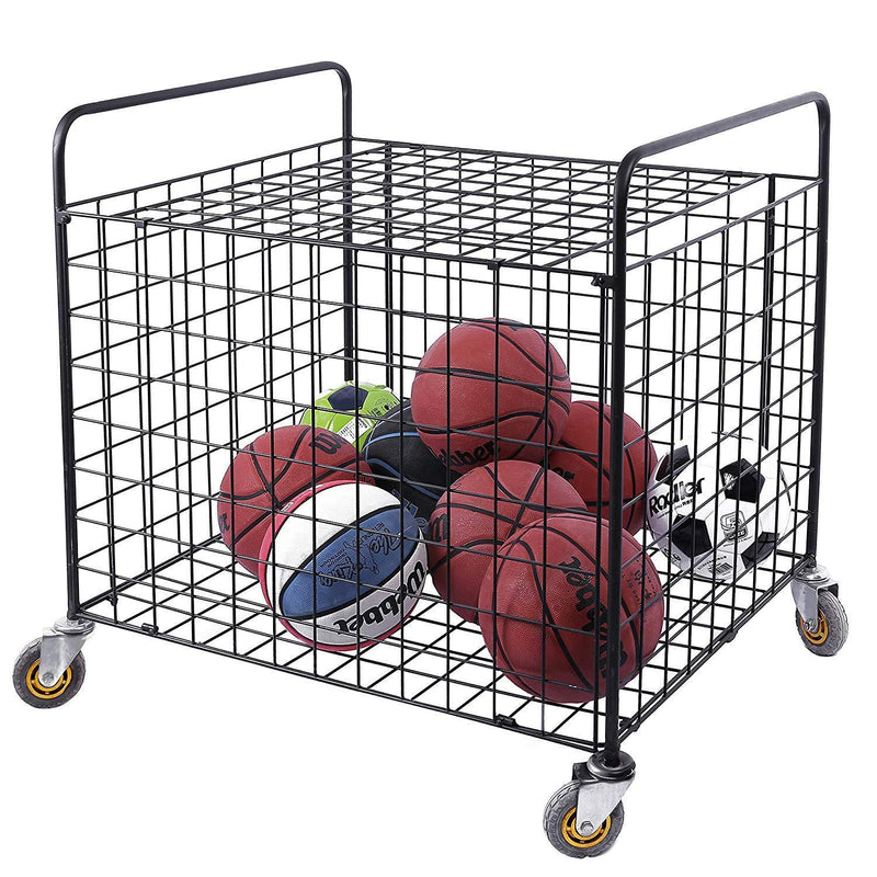 MyGift Metal Rolling Sports Ball Storage Hopper & Equipment Cart