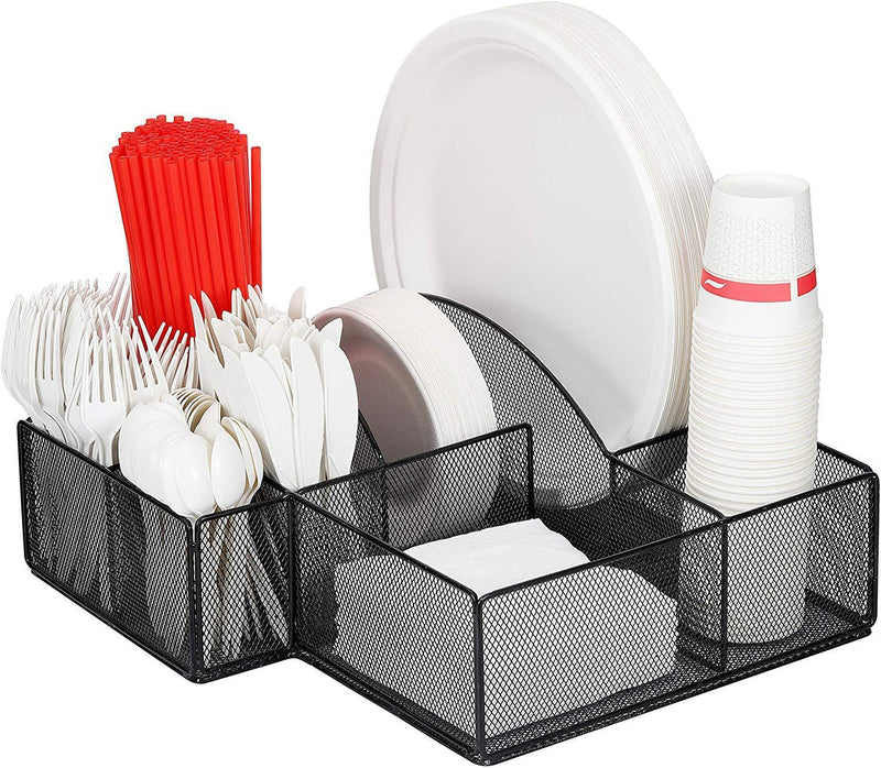 URFORESTIC Cutlery Utensil Holder - Organizer Caddy for Cups, Forks, Spoons, Plates, Napkins, Condiments and More - Mesh Holder is Excellent for Silverware Organization