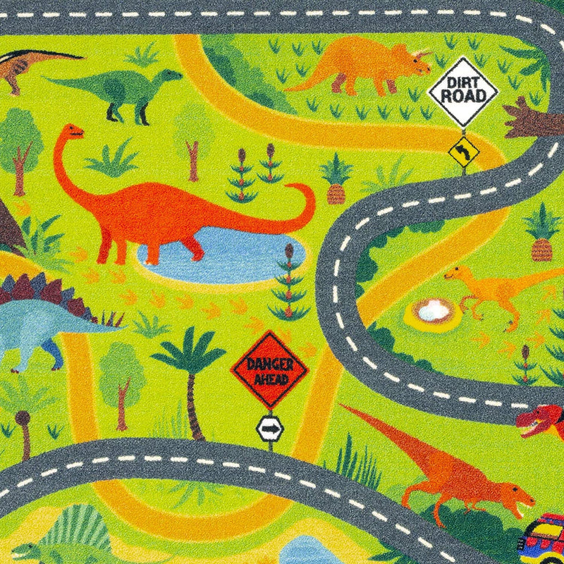 KC Cubs Playtime Collection Dinosaur Dino Safari Road Map Educational Learning & Game Area Rug Carpet for Kids and Children Bedrooms and Playroom (5'0" x 6'6")