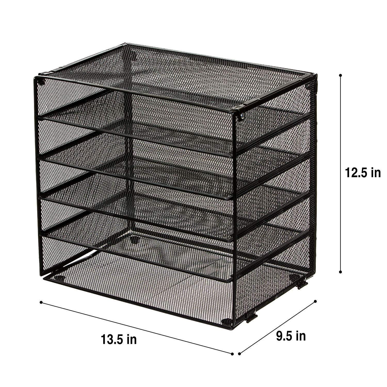 Paper Organizer – Desk File Sorter – 5 Tier Letter Tray for Office – Large Mesh Metal Tray for Paperwork and Files – Stackable Trays and Sorter with Retractable Tiers – Heavy Duty Metal Construction