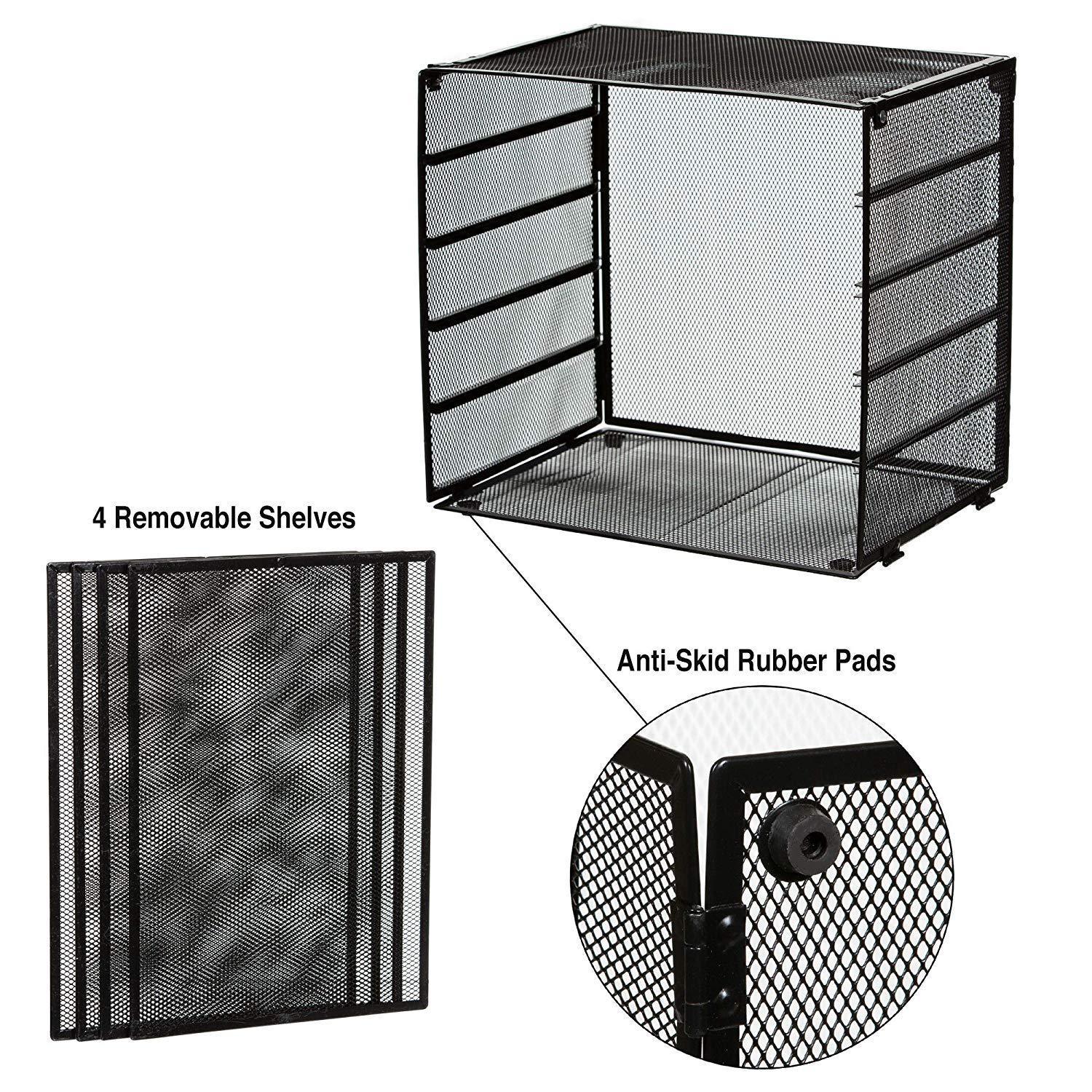 Paper Organizer – Desk File Sorter – 5 Tier Letter Tray for Office – Large Mesh Metal Tray for Paperwork and Files – Stackable Trays and Sorter with Retractable Tiers – Heavy Duty Metal Construction