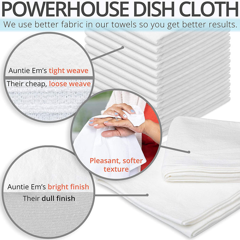 Aunti Em's Kitchen Flour Sack Dish Towels - Set of 13 - Natural Cotton for Embroidery and Drying Glass, Hand, Dinnerware - Plain, Thick, Zero-Lint - Absorbent Cloth with Hanging Loop - 27 x 27 Inch