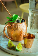 Moscow Mule Copper Mugs Set - 4 Authentic Handcrafted Copper Mugs (16 oz.) with 2 oz. Shot Glass, 4 Straws, 4 Solid Wood Coasters and Recipe Book - Gift Box Included