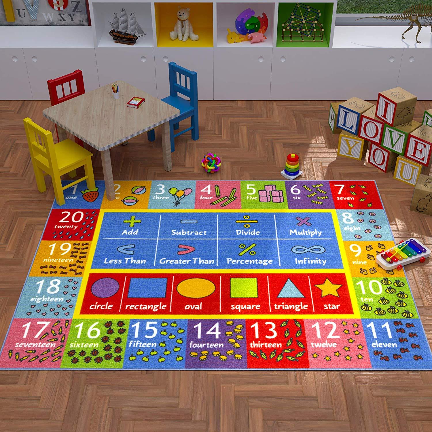 KC Cubs Playtime Collection Math Symbols, Numbers and Shapes Educational Learning Area Rug Carpet for Kids and Children Bedroom and Playroom (5' 0" x 6' 6")