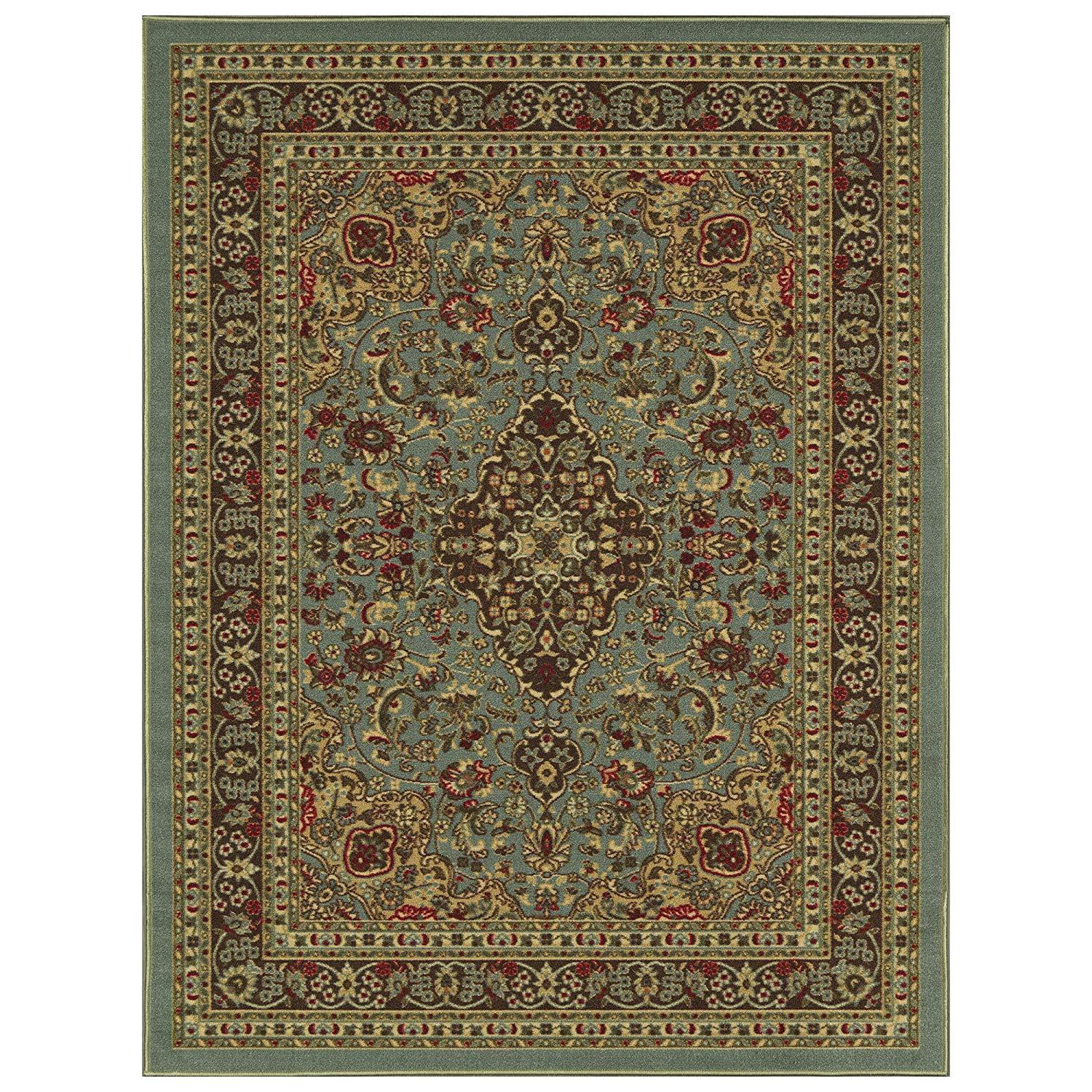 Ottomanson Ottohome Collection Persian Heriz Oriental Design with Non-Skid (Non-Slip) Rubber Backing Area Rug,5'0"X6'6"., Sage Green/Aqua Blue