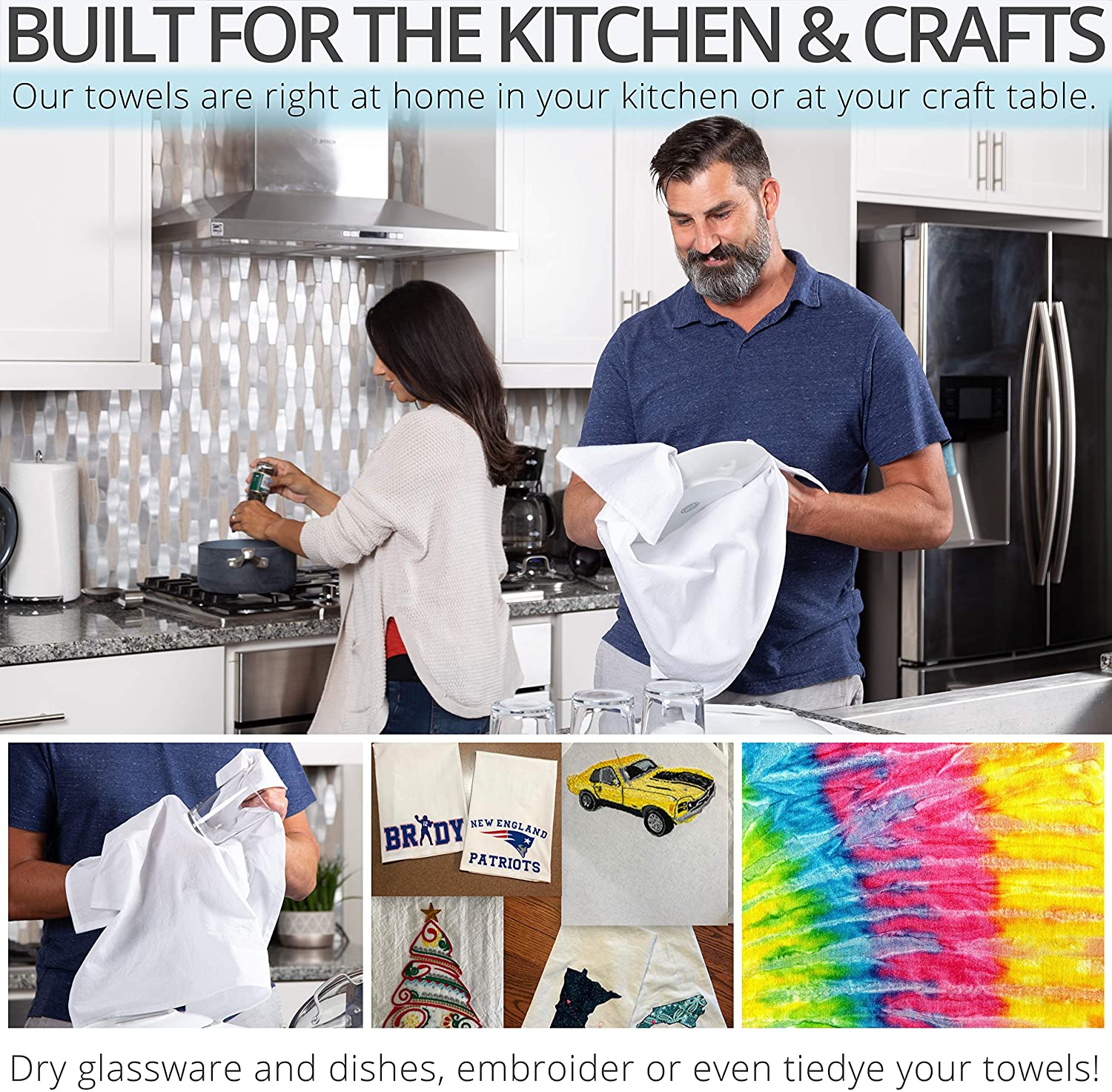 Aunti Em's Kitchen Flour Sack Dish Towels - Set of 13 - Natural Cotton for Embroidery and Drying Glass, Hand, Dinnerware - Plain, Thick, Zero-Lint - Absorbent Cloth with Hanging Loop - 27 x 27 Inch