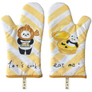 GREVY Oven Mitts Anti-Heat Kitchen Gloves 12" Panda Bear Design Set of 2 (Pure Cotton Twill)