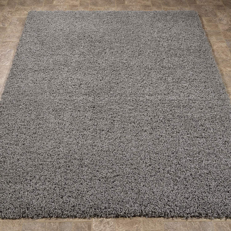 Ottomanson Cozy Color Solid Contemporary Living and Bedroom Soft Shag Area Rug, 5'3" L x 7'0" W, Gray