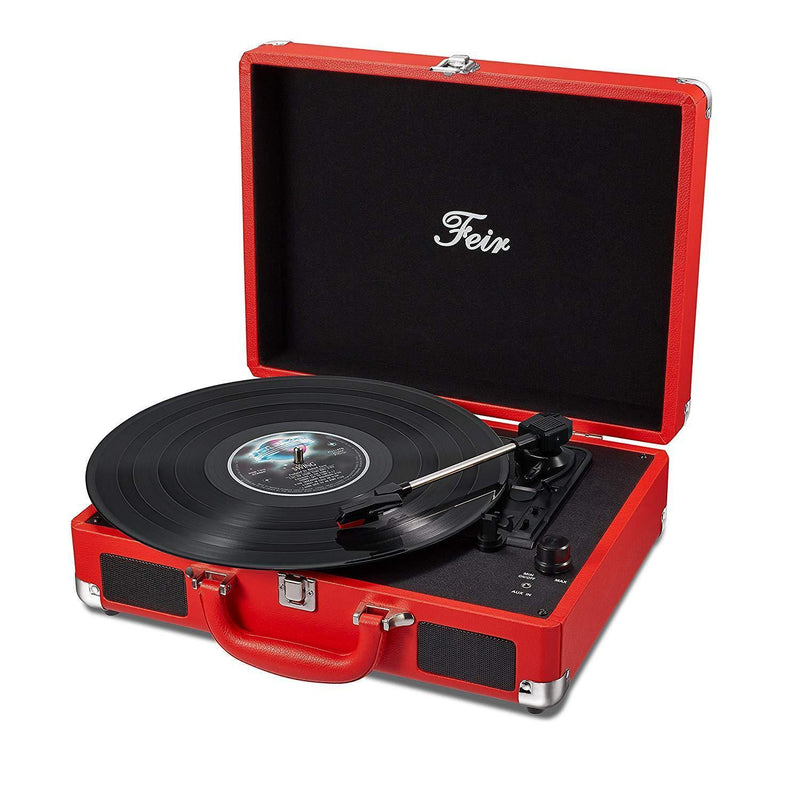 Vinyl Stereo White Record Player 3 Speed Portable Turntable Suitcase Built in 2 Speakers RCA Line Out AUX Headphone Jack PC Recorder