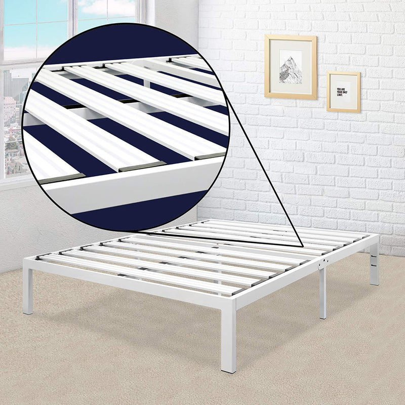 Best Price Mattress Twin XL Bed Frame - 14 Inch Metal Platform Beds [Model E] w/ Steel Slat Support (No Box Spring Needed), White