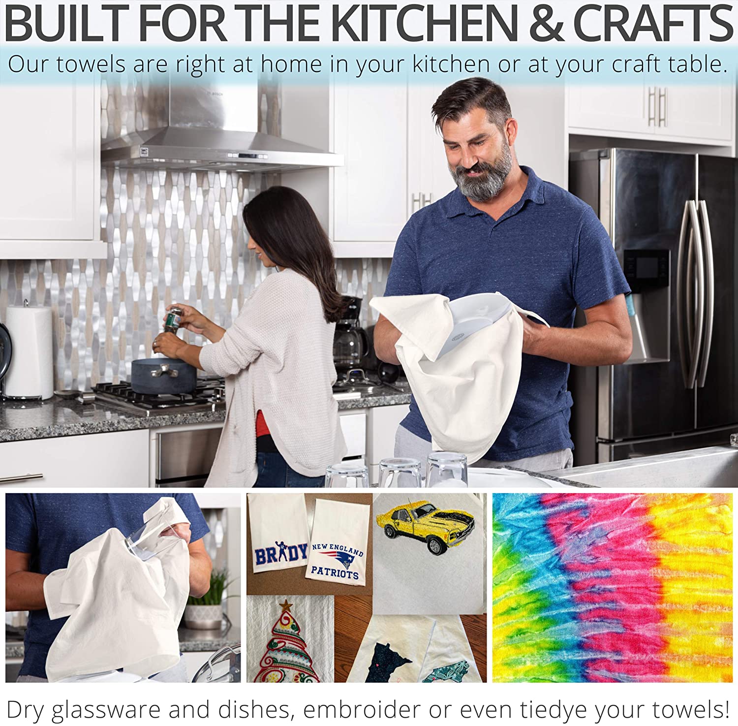 Aunti Em's Kitchen Flour Sack Dish Towels - Absorbent Natural Cotton for Embroidery and Drying Glass, Hand, Dinnerware - Thick, Zero-Lint with Hanging Loop - 27 x 27 Inch - Set of 13, Natural Color