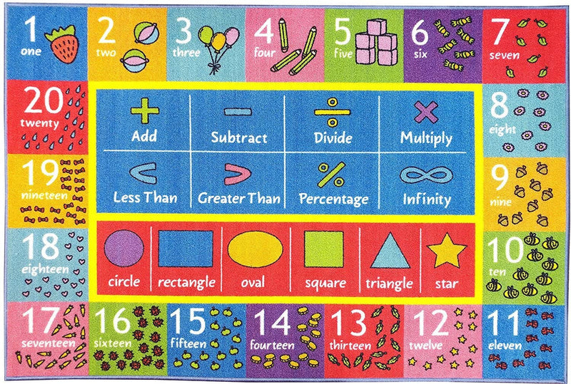 KC Cubs Playtime Collection Math Symbols, Numbers and Shapes Educational Learning Area Rug Carpet for Kids and Children Bedroom and Playroom (5' 0" x 6' 6")