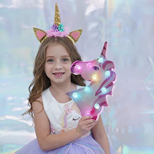 Pooqla LED Unicornio Night Light Lamp Kids Marquee Lights Unicorn Shape Signs Light Up Christmas Party Wall Decoration Battery Operated (Pink)