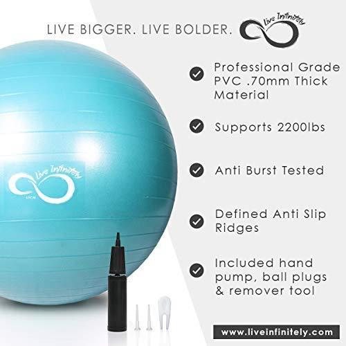 Live Infinitely Exercise Ball (55cm-95cm) Extra Thick Professional Grade Balance & Stability Ball- Anti Burst Tested Supports 2200lbs- Includes Hand Pump & Workout Guide Access