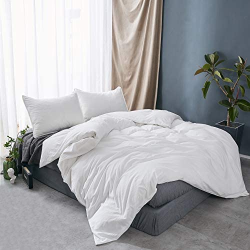 100% Washed Cotton Duvet Cover 3 Piece, Comforter Cover Queen Full Size, Solid Color and Ultra Soft with Zipper Closure, Corner Ties, Simple Bedding Style, Gray by SORMAG