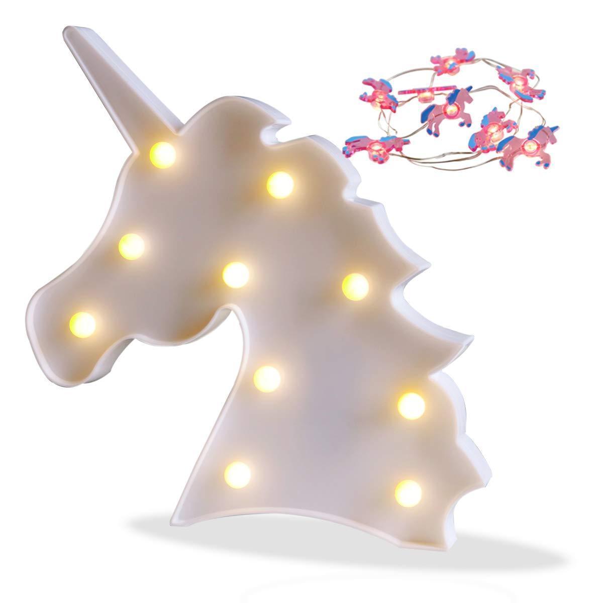 Pooqla LED Unicornio Night Light Lamp Kids Marquee Lights Unicorn Shape Signs Light Up Christmas Party Wall Decoration Battery Operated (Pink)