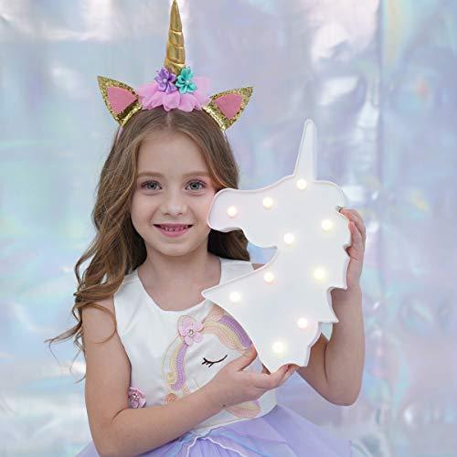Pooqla LED Unicornio Night Light Lamp Kids Marquee Lights Unicorn Shape Signs Light Up Christmas Party Wall Decoration Battery Operated (Pink)
