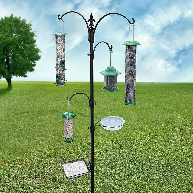 Gray Bunny GB-6844 Premium Bird Feeding Station Kit, 22" Wide x 91" Tall (82 inch Above Ground) Black, A Multi Feeder Hanging Kit & Bird Bath for Attracting Wild Birds, Birdfeeder and Planter Hanger