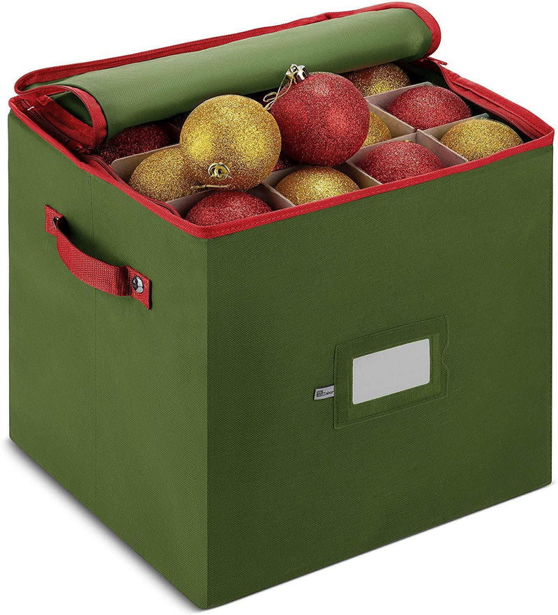 Christmas Ornament Storage Box with Zippered Closure - Protect & Keeps Safe Up to 64 Holiday Ornaments & Xmas Decorations Accessories by ZOBER