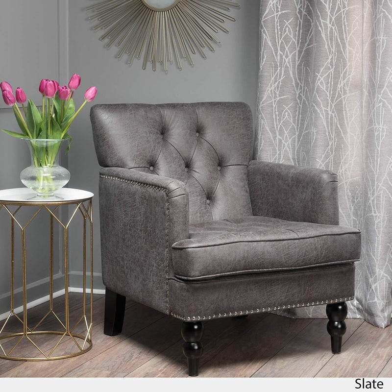 Great Deal Furniture Tufted Club Chair, Decorative Accent Chair with Studded Details - Pewter