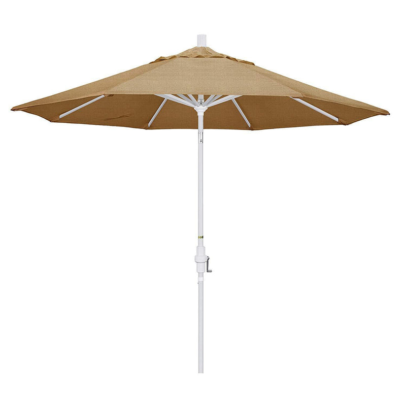 California Umbrella 9' Round Aluminum Market Umbrella, Crank Lift, Collar Tilt, White Pole, Sunbrella Pacific Blue