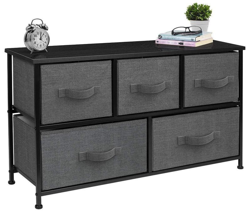 Sorbus Dresser with 5 Drawers - Furniture Storage Tower Unit for Bedroom, Hallway, Closet, Office Organization - Steel Frame, Wood Top, Easy Pull Fabric Bins (Black/Charcoal)