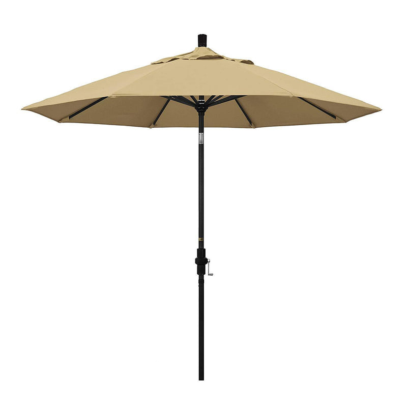 California Umbrella 9' Round Aluminum Market Umbrella, Crank Lift, Collar Tilt, White Pole, Sunbrella Pacific Blue