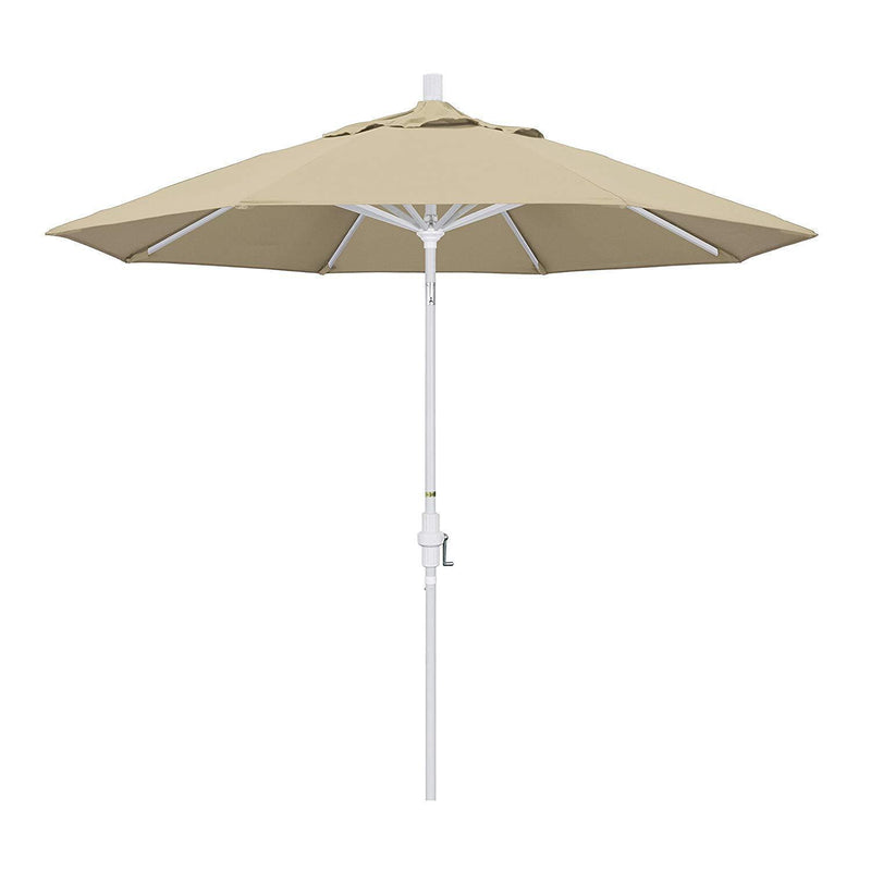 California Umbrella 9' Round Aluminum Market Umbrella, Crank Lift, Collar Tilt, White Pole, Sunbrella Pacific Blue