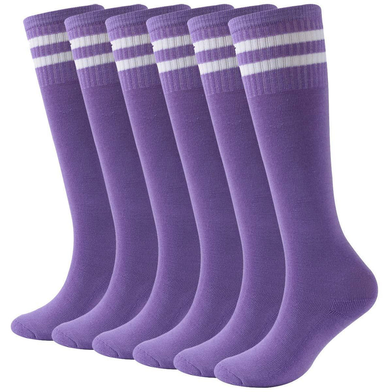 Youth Soccer Socks Fasoar Teens Knee High Football Socks Long Striped Rugby Tube Socks 2/6/10 Pairs