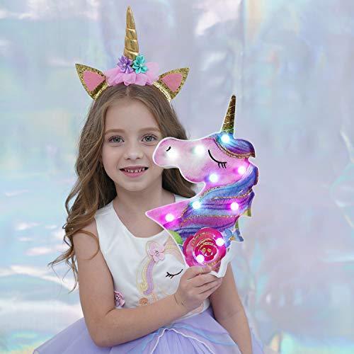 Pooqla LED Unicornio Night Light Lamp Kids Marquee Lights Unicorn Shape Signs Light Up Christmas Party Wall Decoration Battery Operated (Pink)