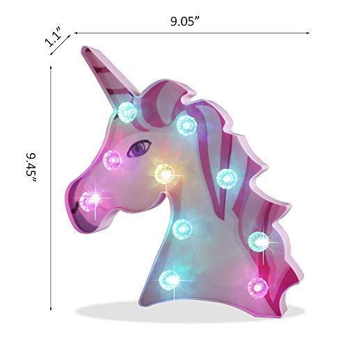 Pooqla LED Unicornio Night Light Lamp Kids Marquee Lights Unicorn Shape Signs Light Up Christmas Party Wall Decoration Battery Operated (Pink)