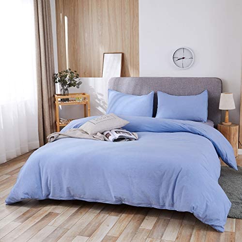 100% Washed Cotton Duvet Cover 3 Piece, Comforter Cover Queen Full Size, Solid Color and Ultra Soft with Zipper Closure, Corner Ties, Simple Bedding Style, Gray by SORMAG