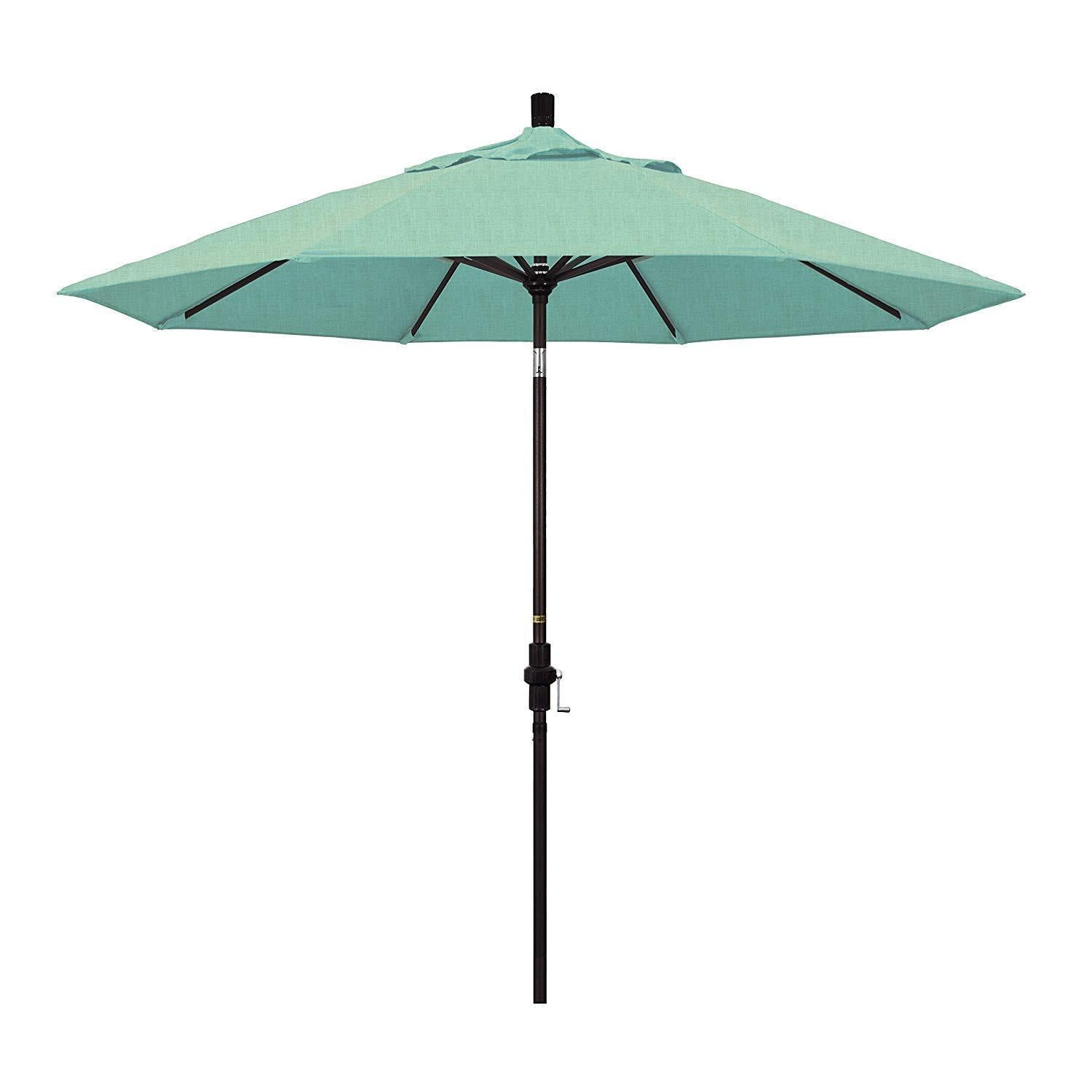 California Umbrella 9' Round Aluminum Market Umbrella, Crank Lift, Collar Tilt, White Pole, Sunbrella Pacific Blue