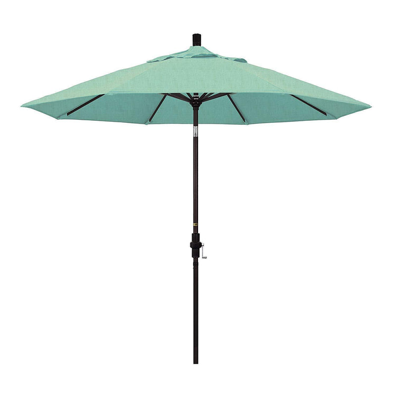 California Umbrella 9' Round Aluminum Market Umbrella, Crank Lift, Collar Tilt, White Pole, Sunbrella Pacific Blue