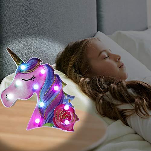 Pooqla LED Unicornio Night Light Lamp Kids Marquee Lights Unicorn Shape Signs Light Up Christmas Party Wall Decoration Battery Operated (Pink)