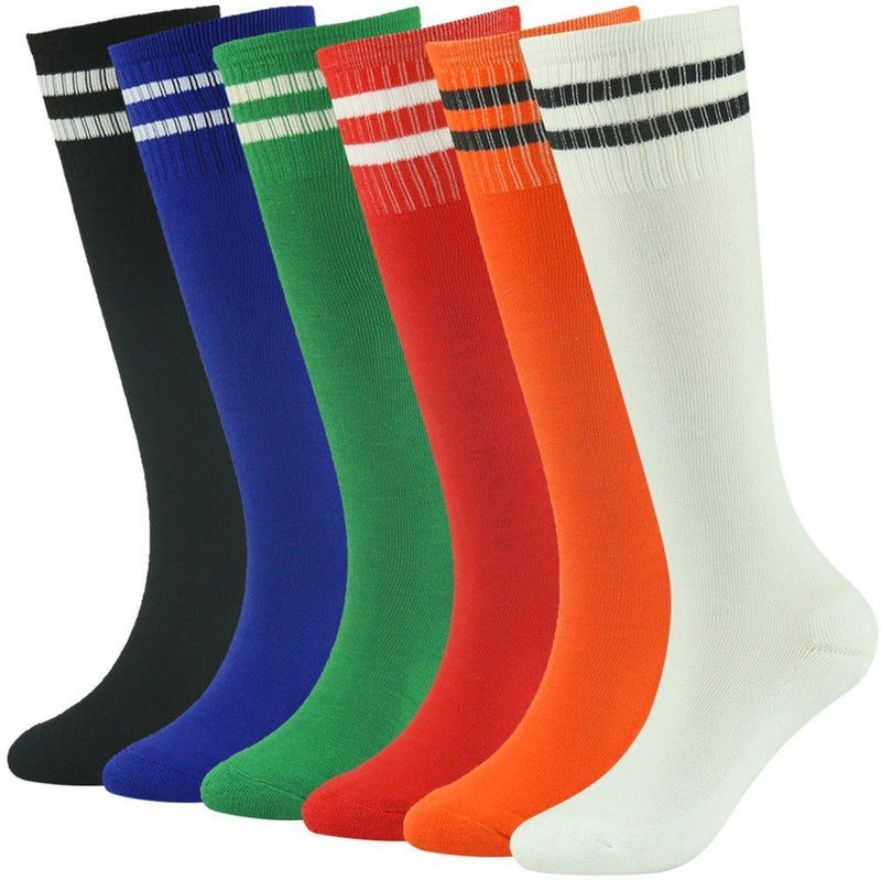 Youth Soccer Socks Fasoar Teens Knee High Football Socks Long Striped Rugby Tube Socks 2/6/10 Pairs