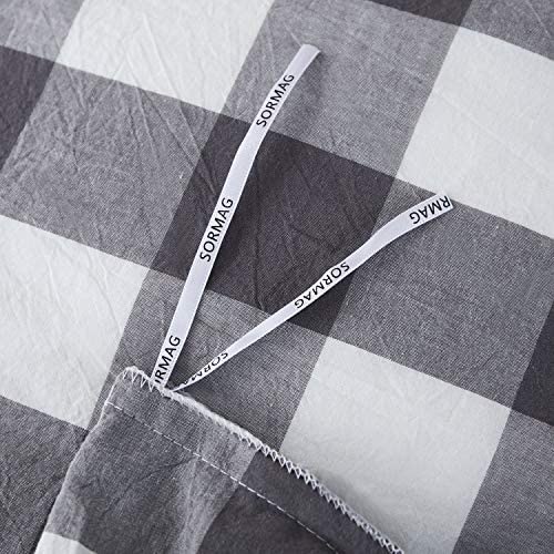 100% Washed Cotton Duvet Cover 3 Piece, Comforter Cover Queen Full Size, Solid Color and Ultra Soft with Zipper Closure, Corner Ties, Simple Bedding Style, Gray by SORMAG