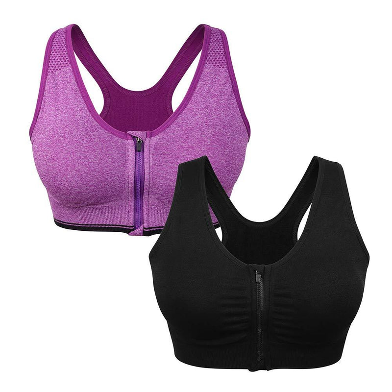 Women's Zip Front Sports Bra Wireless Post-Surgery Bra Active Yoga Sports Bras