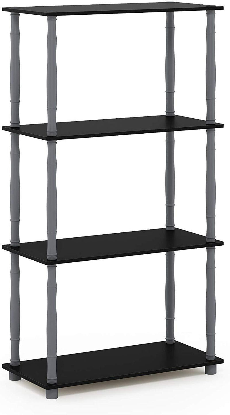 Furinno (99557BK/GY) Turn-N-Tube 4-Tier Multipurpose Shelf Display Rack - Black/Grey