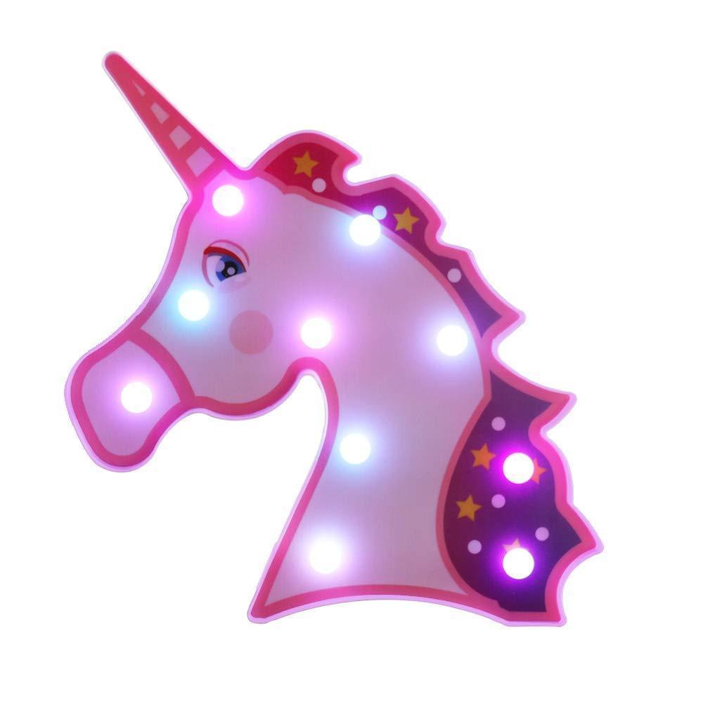 Pooqla LED Unicornio Night Light Lamp Kids Marquee Lights Unicorn Shape Signs Light Up Christmas Party Wall Decoration Battery Operated (Pink)