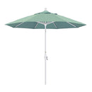 California Umbrella 9' Round Aluminum Market Umbrella, Crank Lift, Collar Tilt, White Pole, Sunbrella Pacific Blue