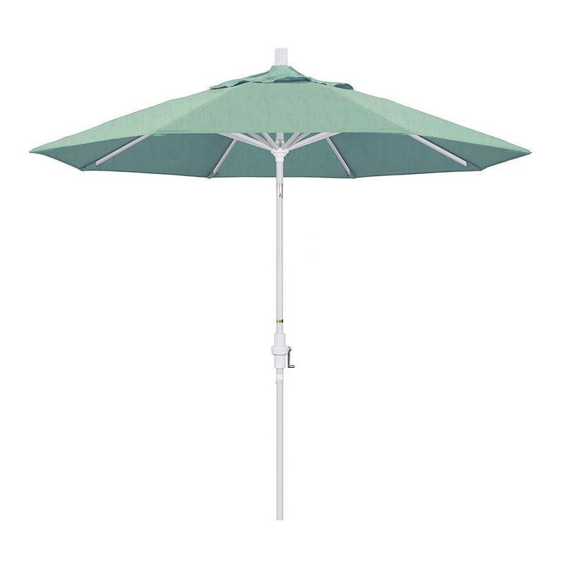 California Umbrella 9' Round Aluminum Market Umbrella, Crank Lift, Collar Tilt, White Pole, Sunbrella Pacific Blue